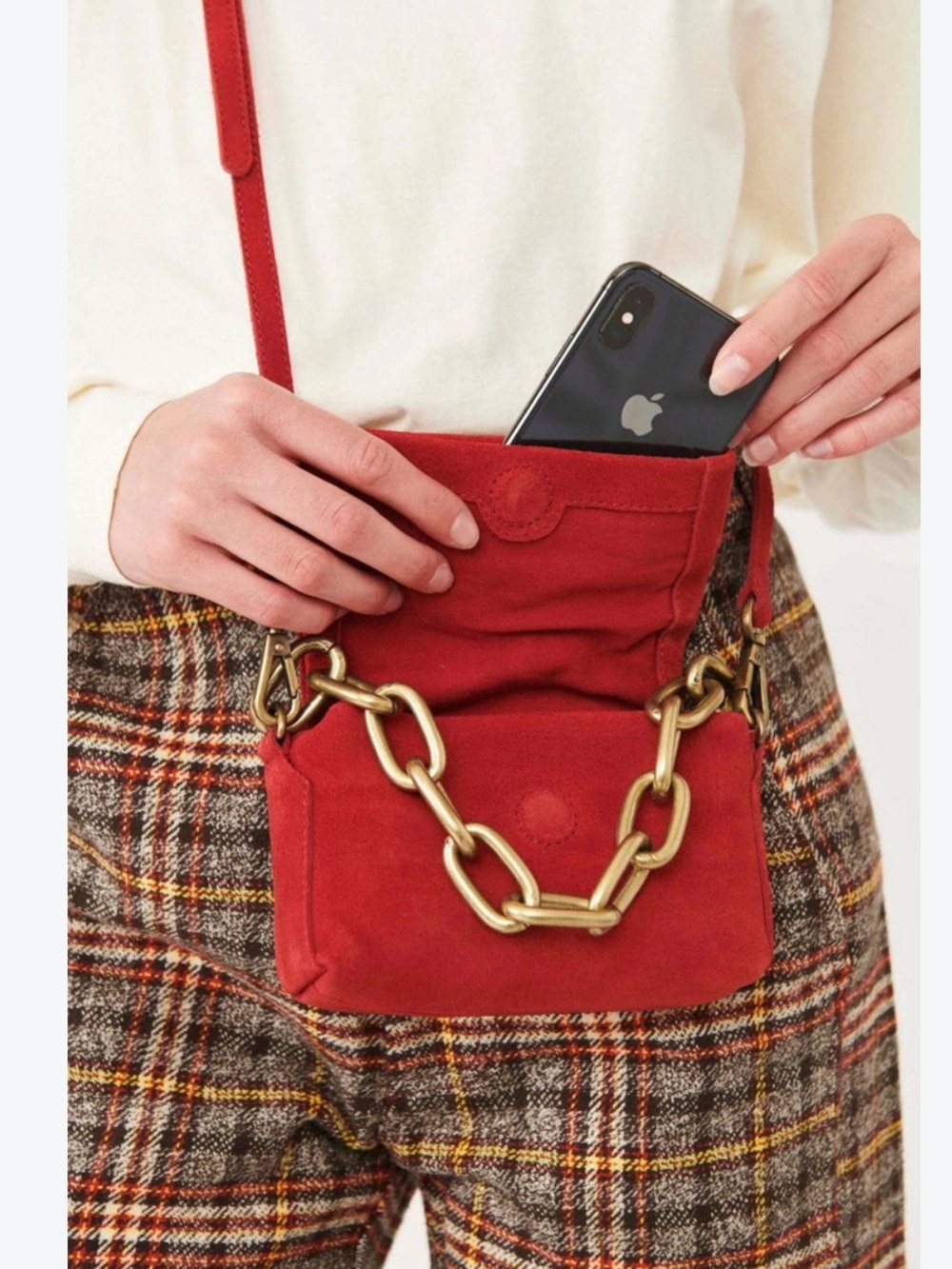 Free People Charlie Chain Leather Crossbody Convertible Bag Red